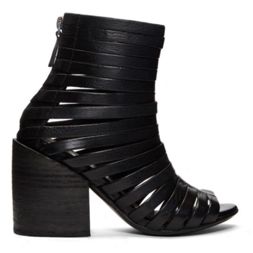 MARSÉLL Coltellone Black Leather Strap Block Heel Shoes Sz 40